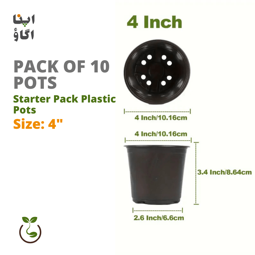 Black Plastic Pots 4" Set of 10 Pieces - Apnaugao