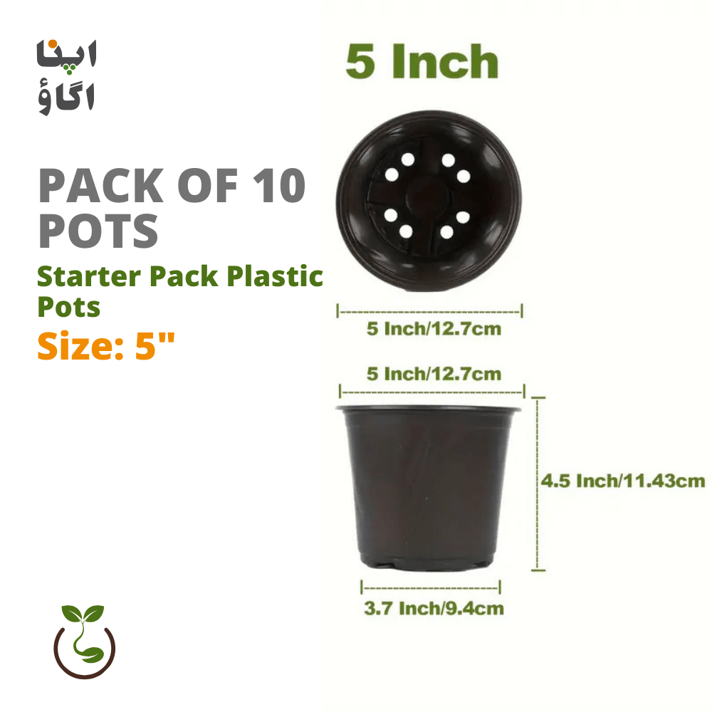 Black Plastic Pots 5" Set of 10 Pieces - Apnaugao