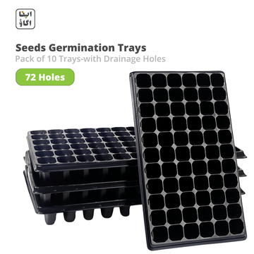 Black seeds germination trays with drainage holes on a white background