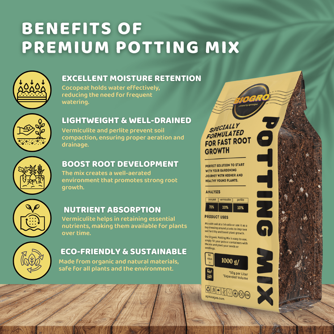 BIOGRO Premium Organic Potting Mix 1 kg bag – eco-friendly soil blend for pots and home gardening