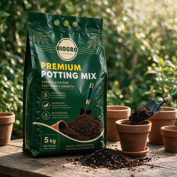 Biogro premium potting mix 10 Liters packaging with a greenbox