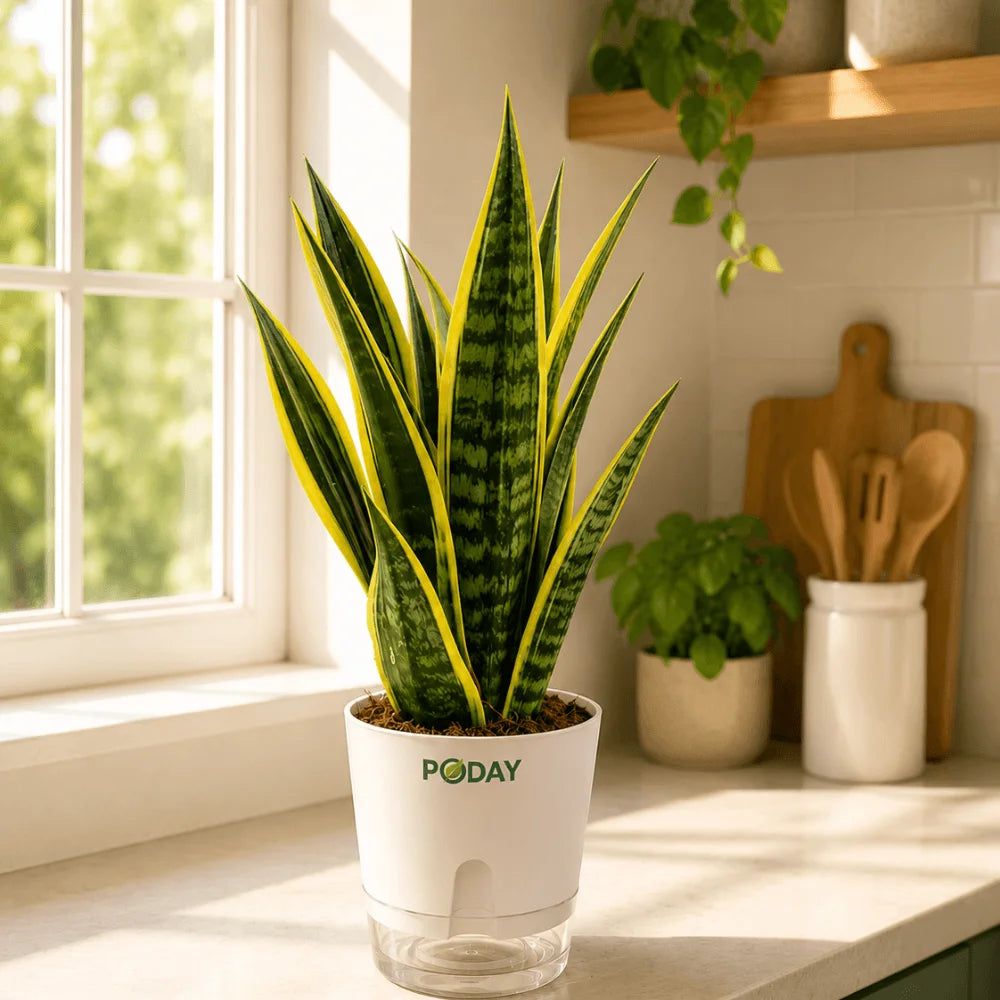 buy a snake plant online Sansevieria Gold Flame (Snake Plant) in Self-Watering Pot