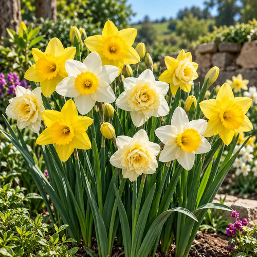 Buy daffodil flower bulbs in Pakistan - yellow and white daffodils blooming in a garden | Apnaugao