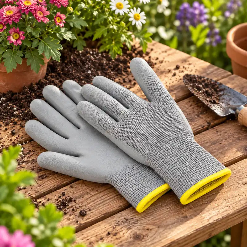 Gardening gloves protecting hands while handling soil and potting mix