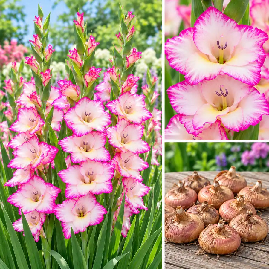 Buy Pink Sensation gladiolus flower bulbs in Pakistan - pink and white gladiolus flowers and bulbs | Apnaugao