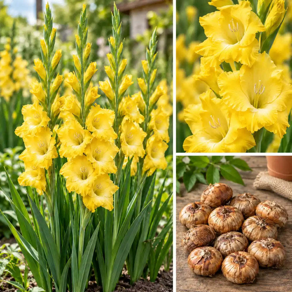 Buy Yellow River gladiolus flower bulbs in Pakistan - yellow gladiolus flowers and bulbs | Apnaugao