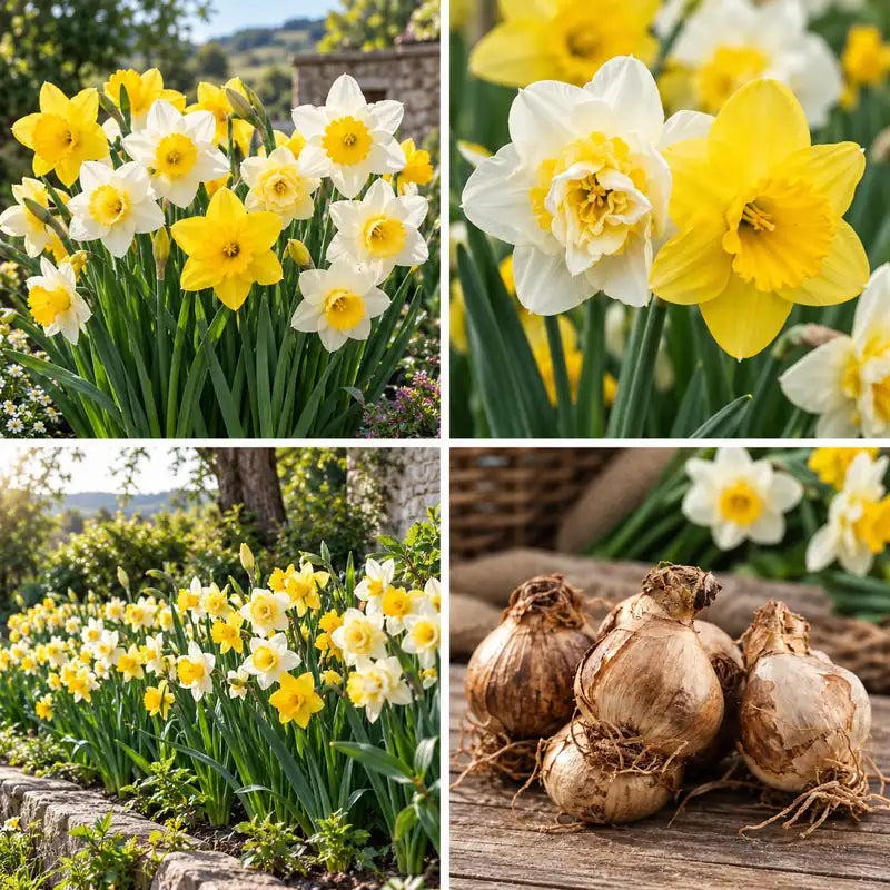 Buy daffodil flower bulbs in Pakistan - yellow and white daffodils blooming in a garden | Apnaugao