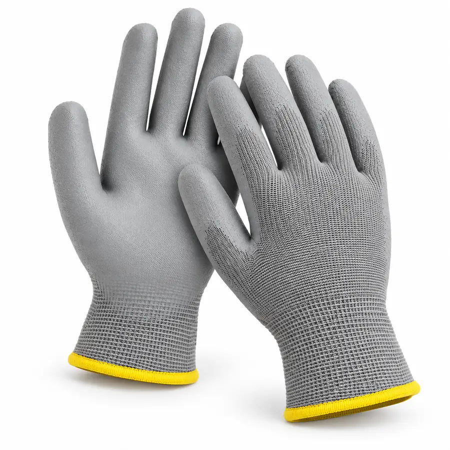 Pair of grey grip-coated gardening gloves