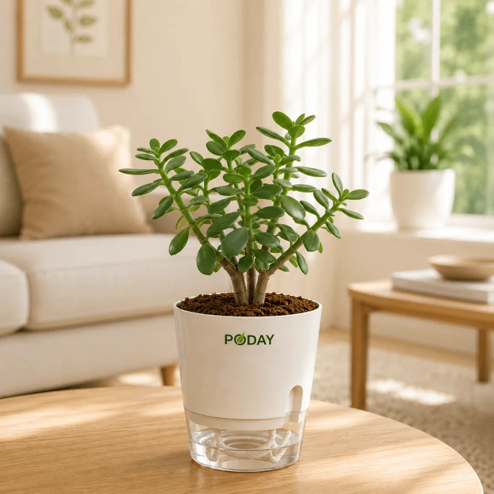 Jade Lucky Plant in a self-watering pot available online in Pakistan from ApnaUgao