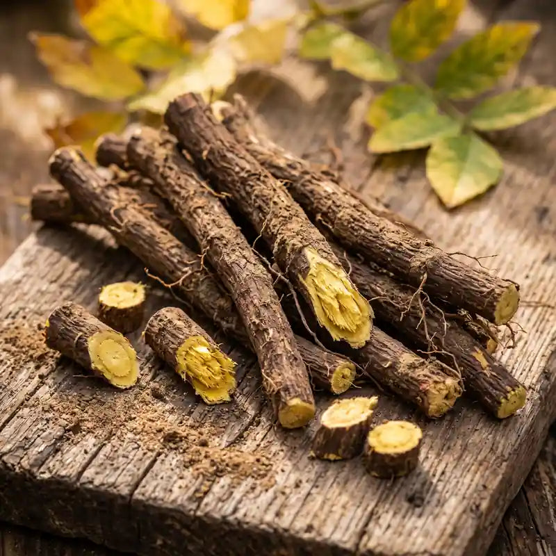 Freshly harvested mulethi (liquorice) roots – medicinal root for herbal tea