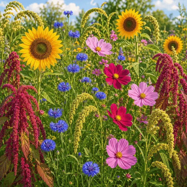 Birds Natural Attractant Flower Seeds Mix – 5-species blend with knapweed, sunflower, cosmos, millet and amaranthus to attract songbirds in Pakistan