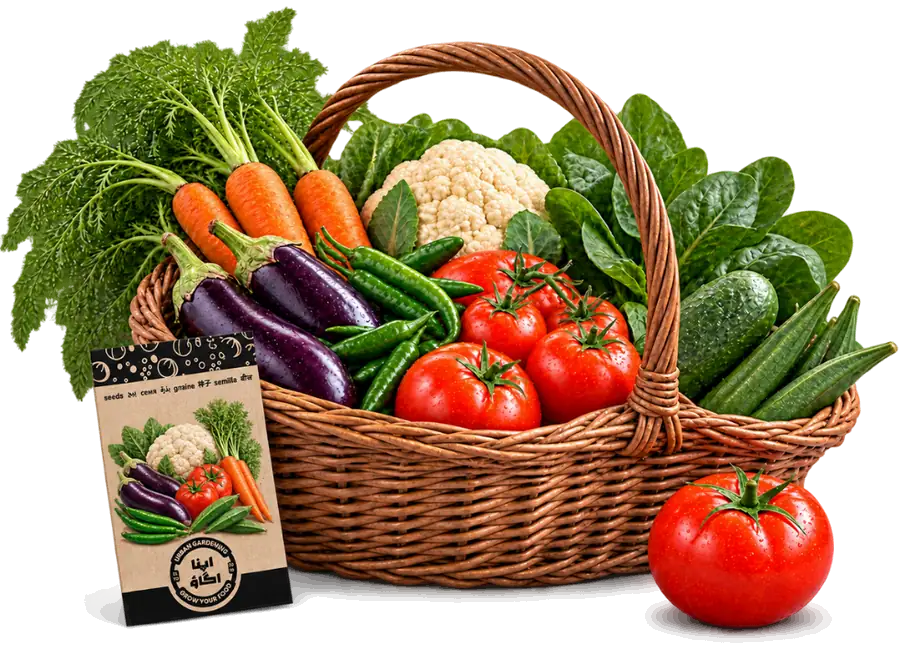 Basket of homegrown vegetables – vegetable seeds for kitchen gardens in Pakistan | Apnaugao